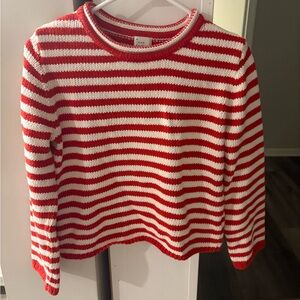 a new day Red and White Striped Crew Neck Sweater